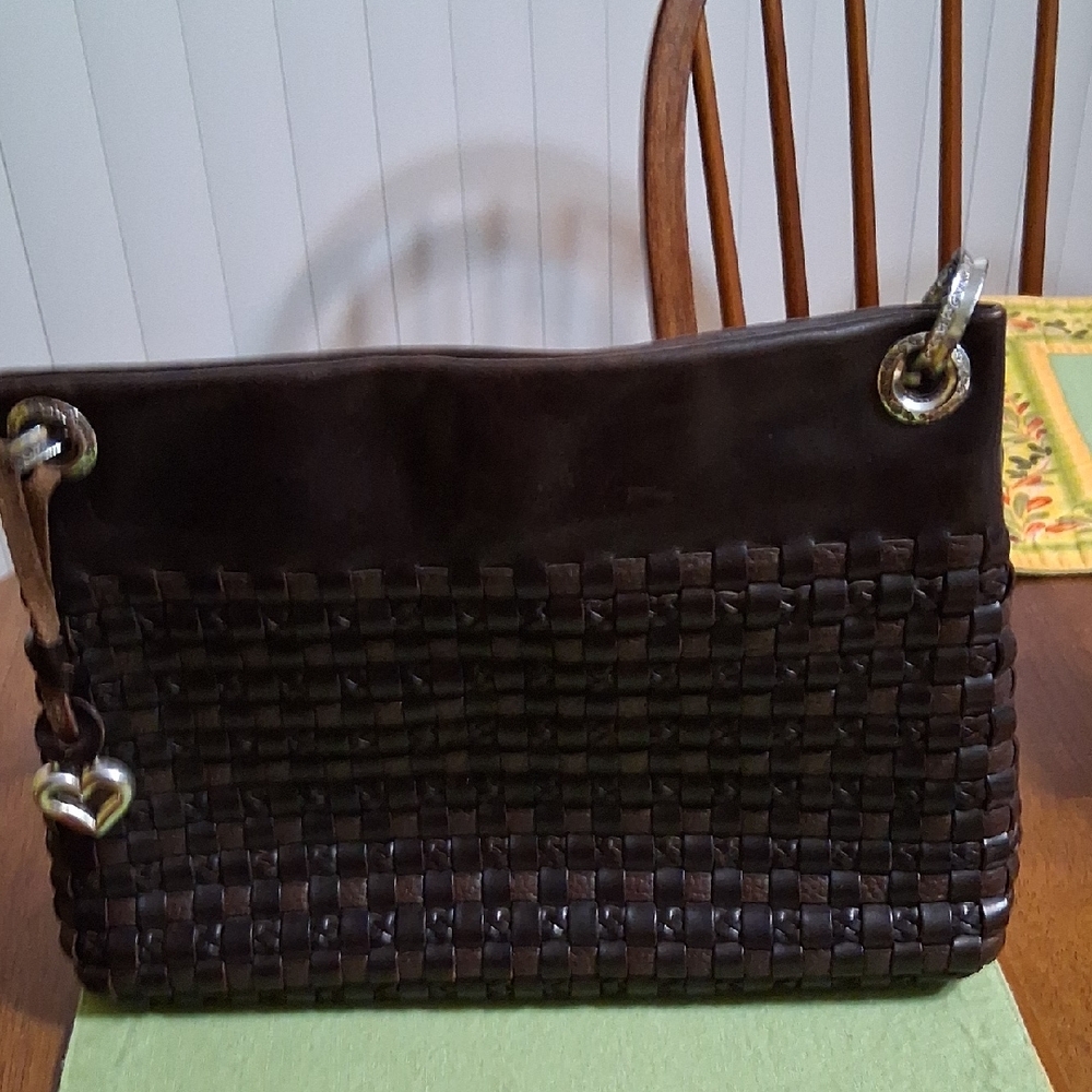 Brighton Leather  Elegant Brown Woven Handbag